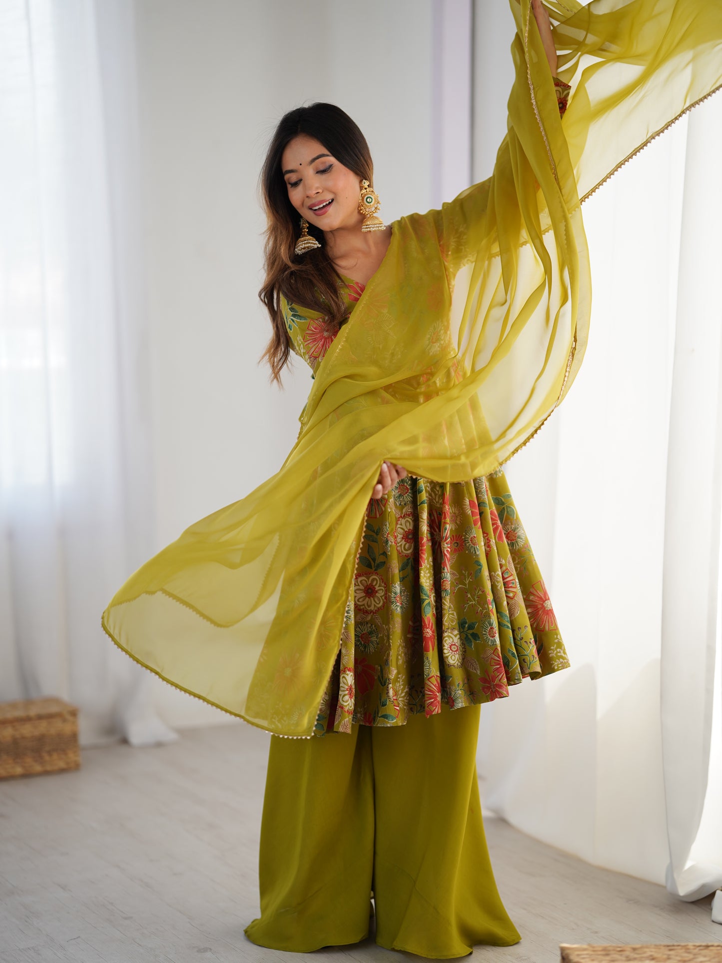 Printed RomanSilk Chanderi Kediya Set – Flared Festive Elegance