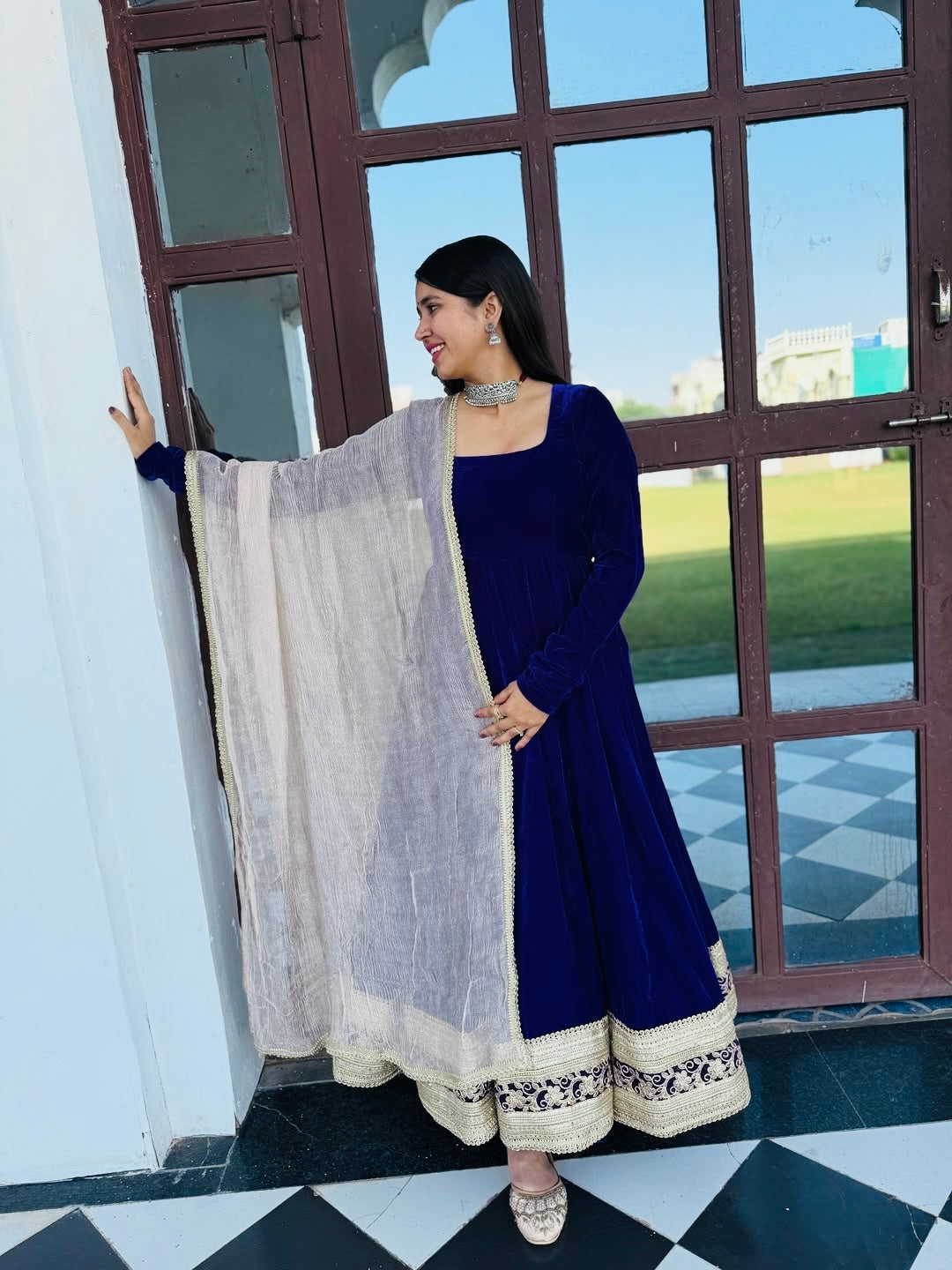 Azure Royale Velvet Anarkali Set 💙✨