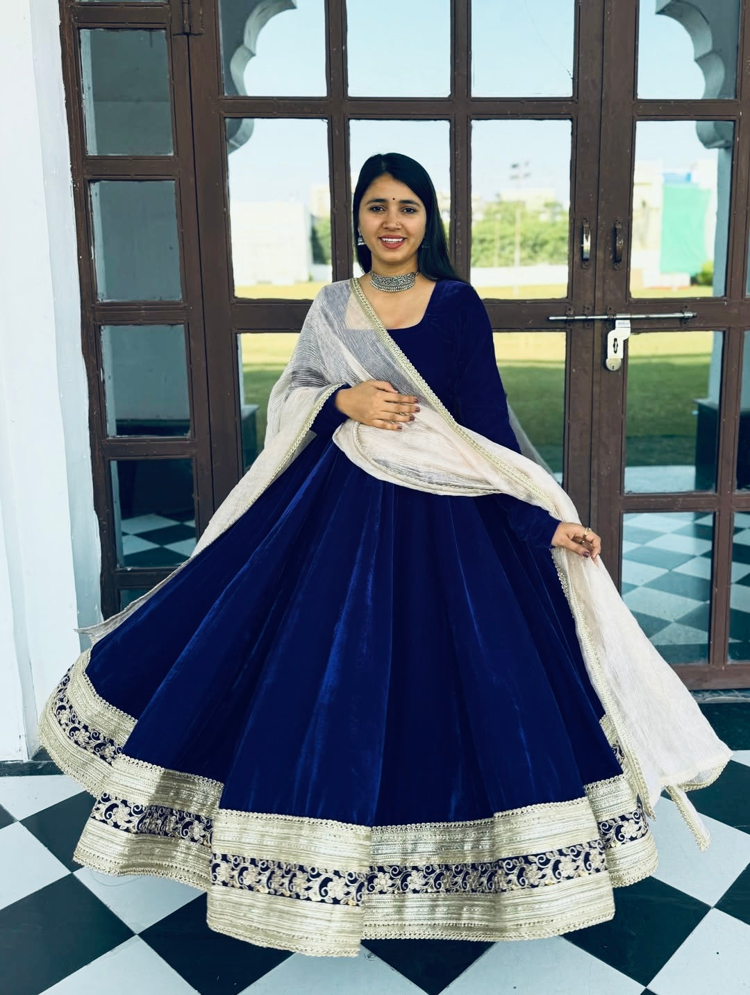 Azure Royale Velvet Anarkali Set 💙✨
