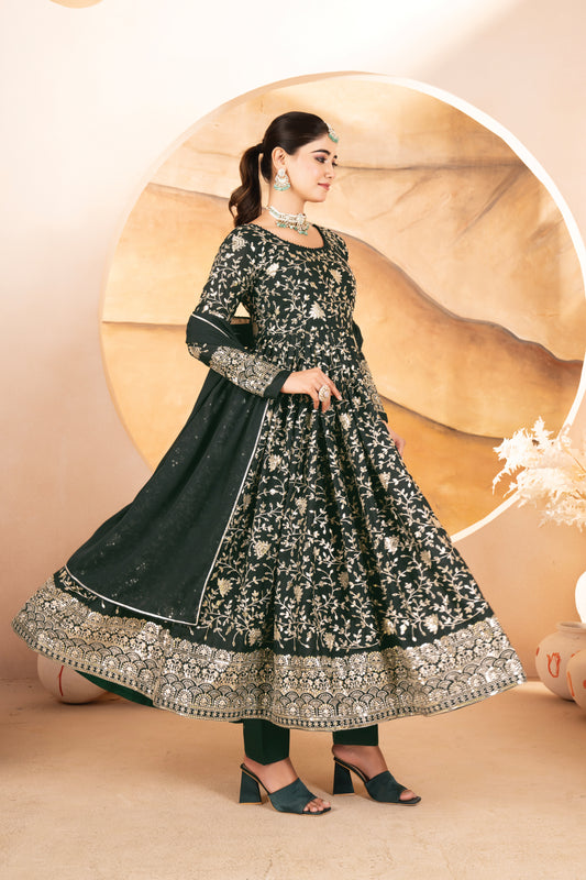 Premium Dark Green Anarkali Suit Set ✨