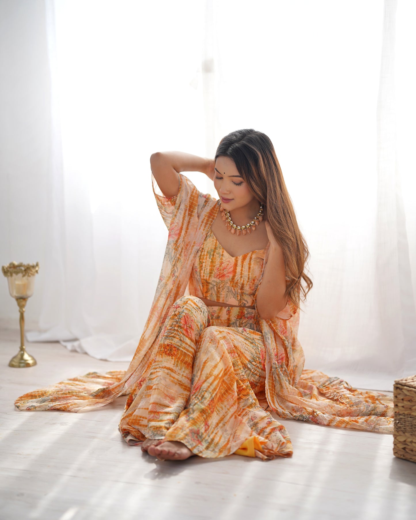 Trendy Floral Print Indo Western Shrug Palazzo Set For Women 🌸