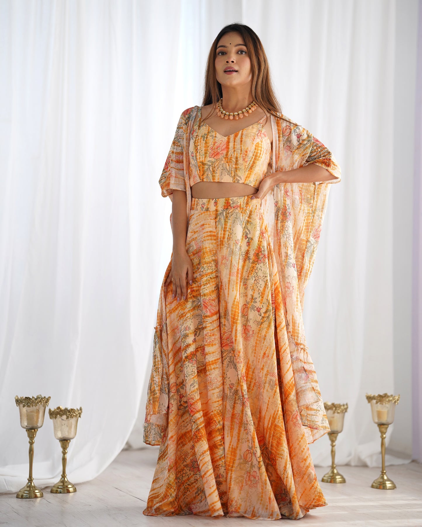 Trendy Floral Print Indo Western Shrug Palazzo Set For Women 🌸
