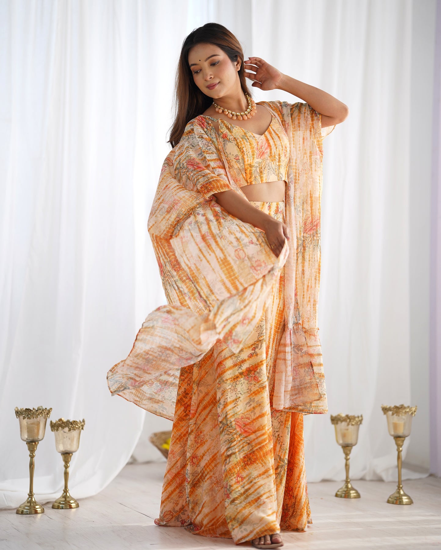 Trendy Floral Print Indo Western Shrug Palazzo Set For Women 🌸