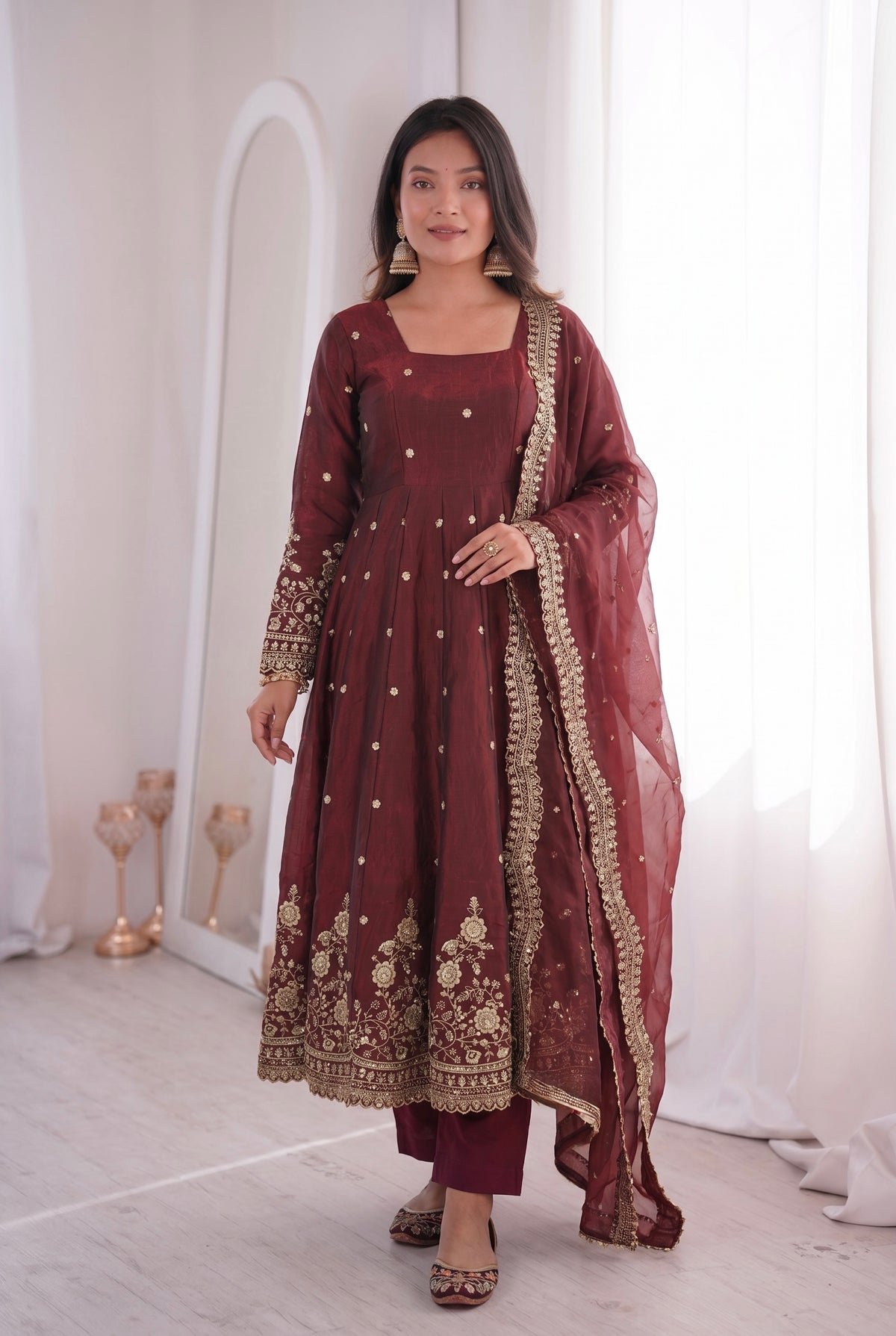 Royal Two Tone Fandy Silk Gown Set – 9 Colour Designer Party Wear