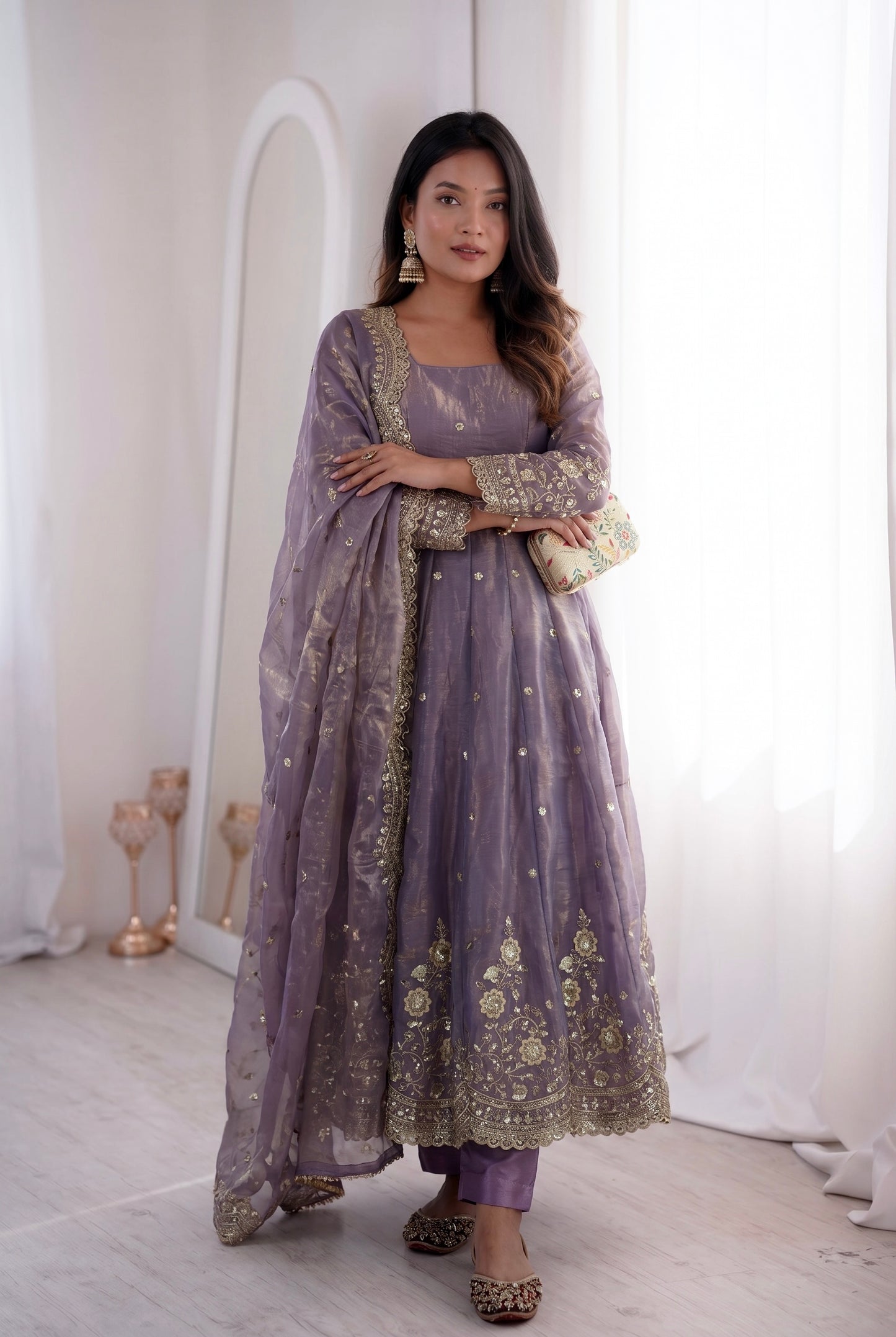 Royal Two Tone Fandy Silk Gown Set – 9 Colour Designer Party Wear