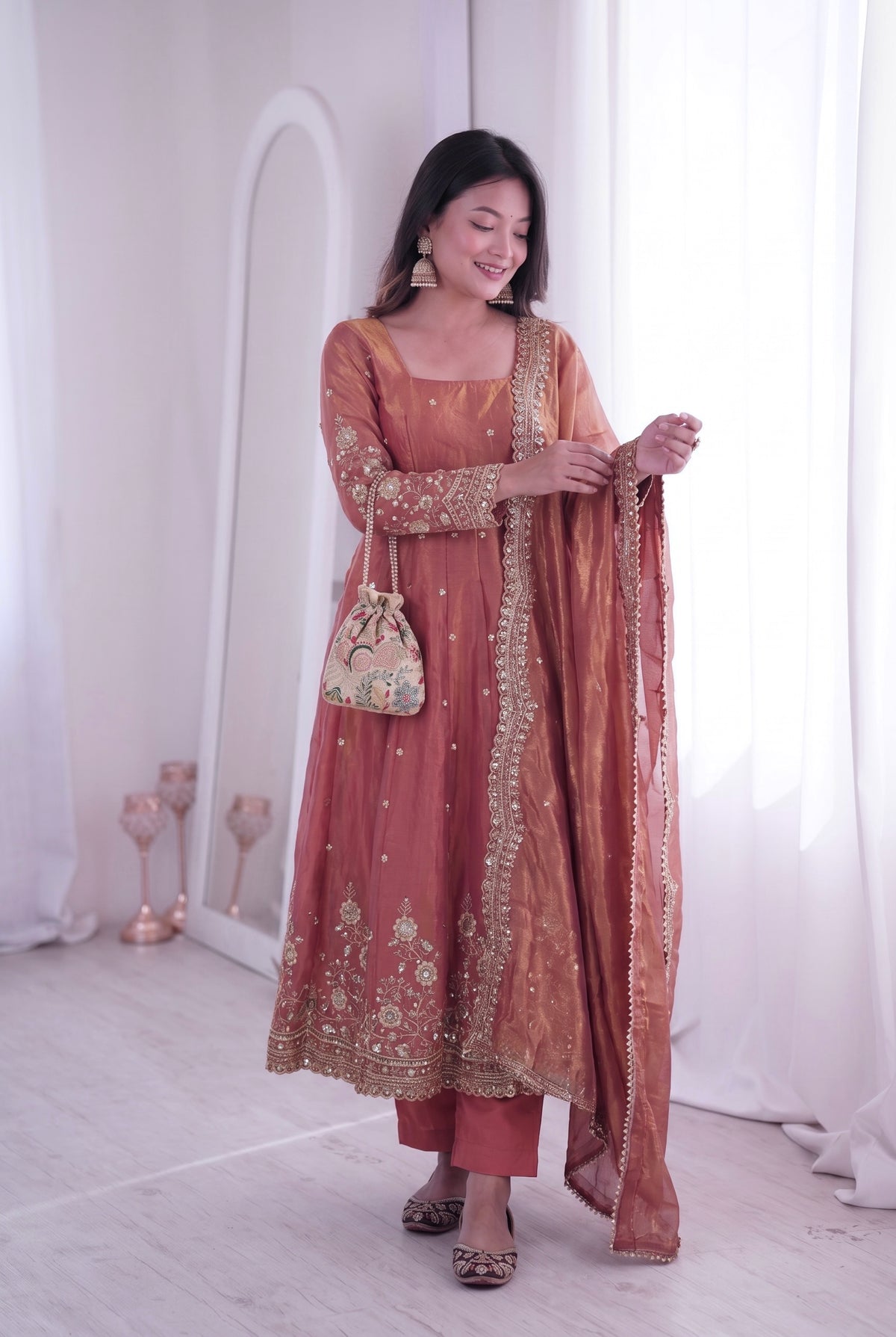 Royal Two Tone Fandy Silk Gown Set – 9 Colour Designer Party Wear