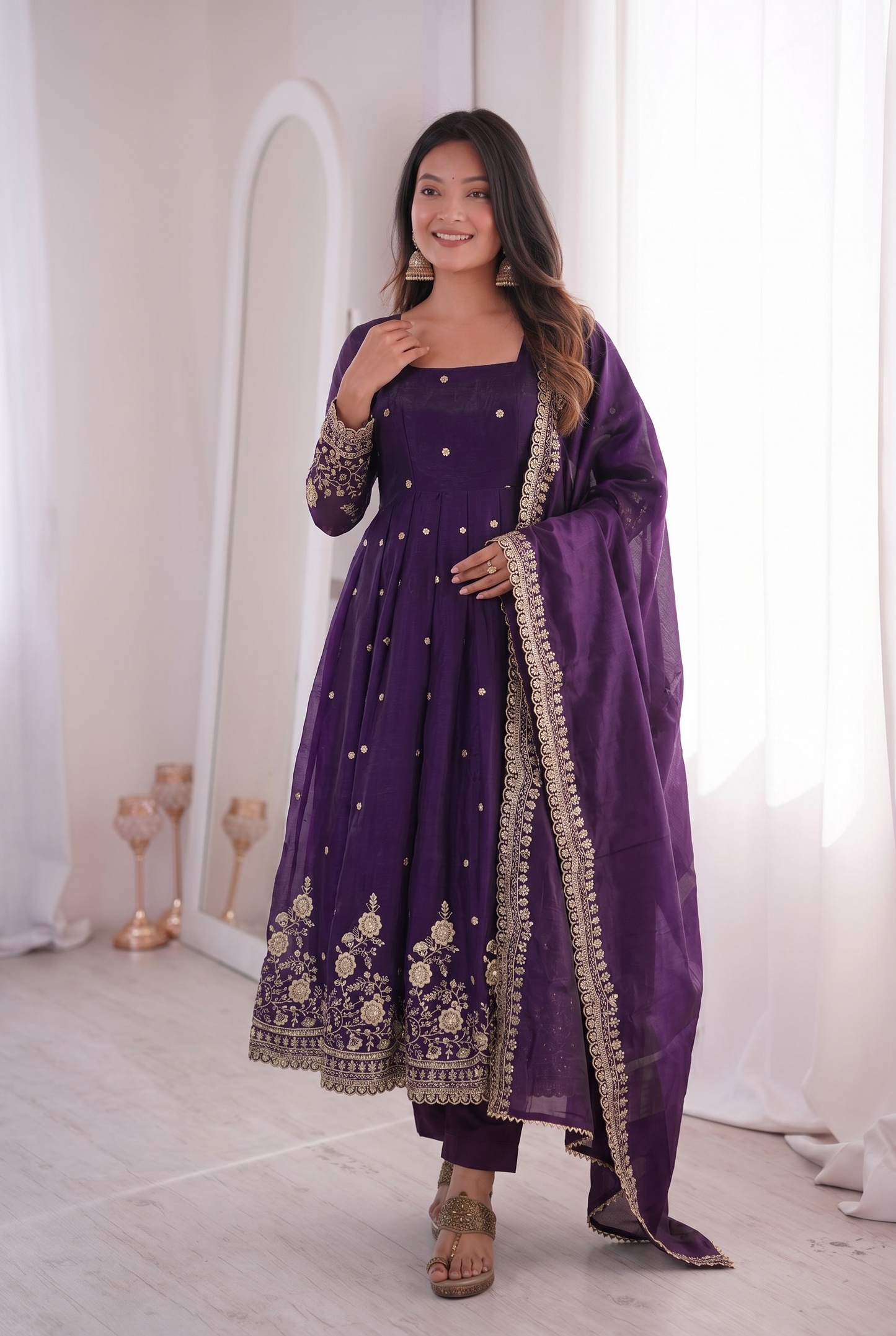 Royal Two Tone Fandy Silk Gown Set – 9 Colour Designer Party Wear