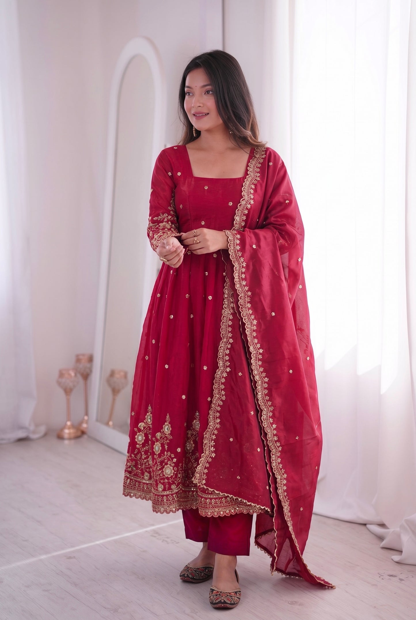 Royal Two Tone Fandy Silk Gown Set – 9 Colour Designer Party Wear