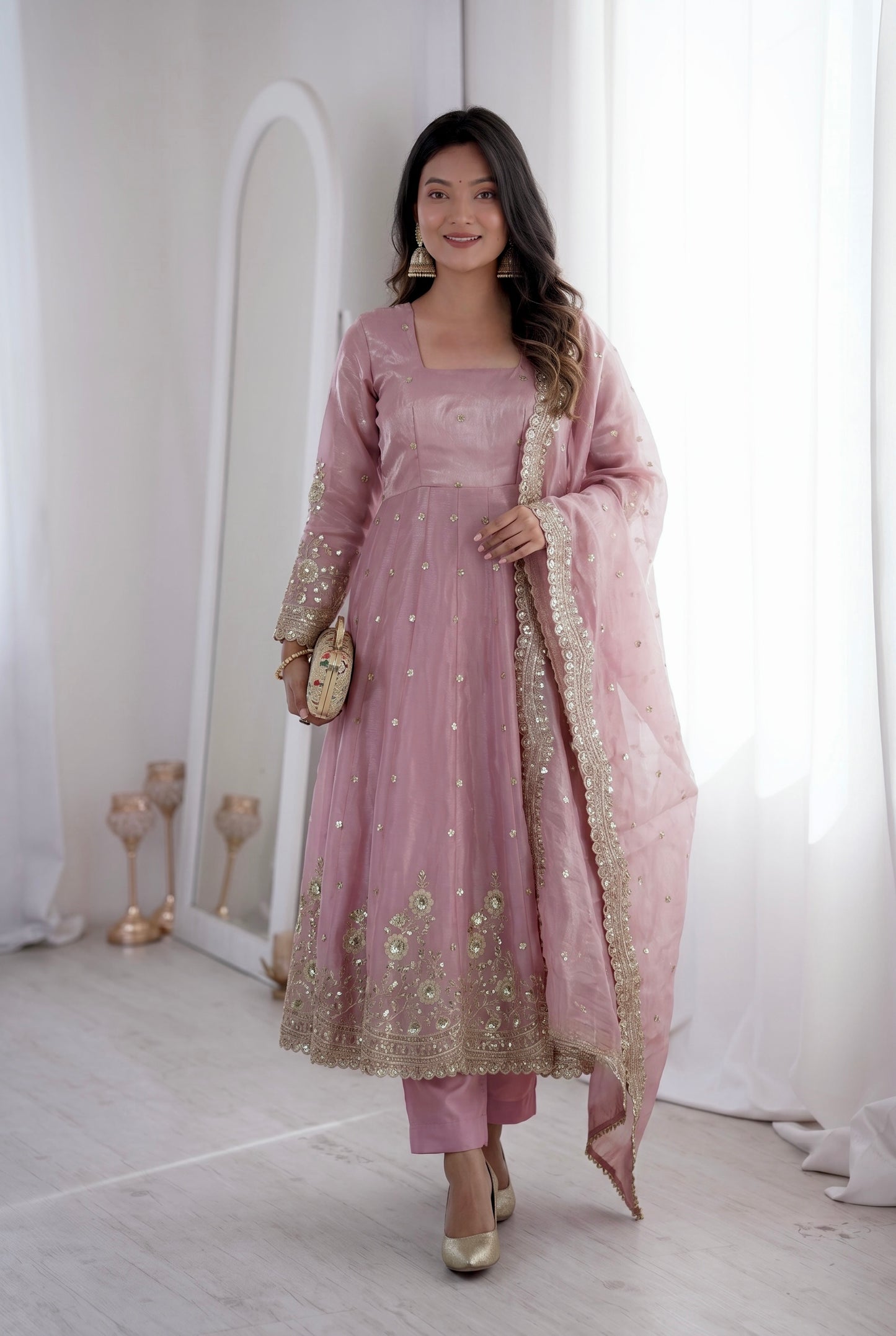 Royal Two Tone Fandy Silk Gown Set – 9 Colour Designer Party Wear
