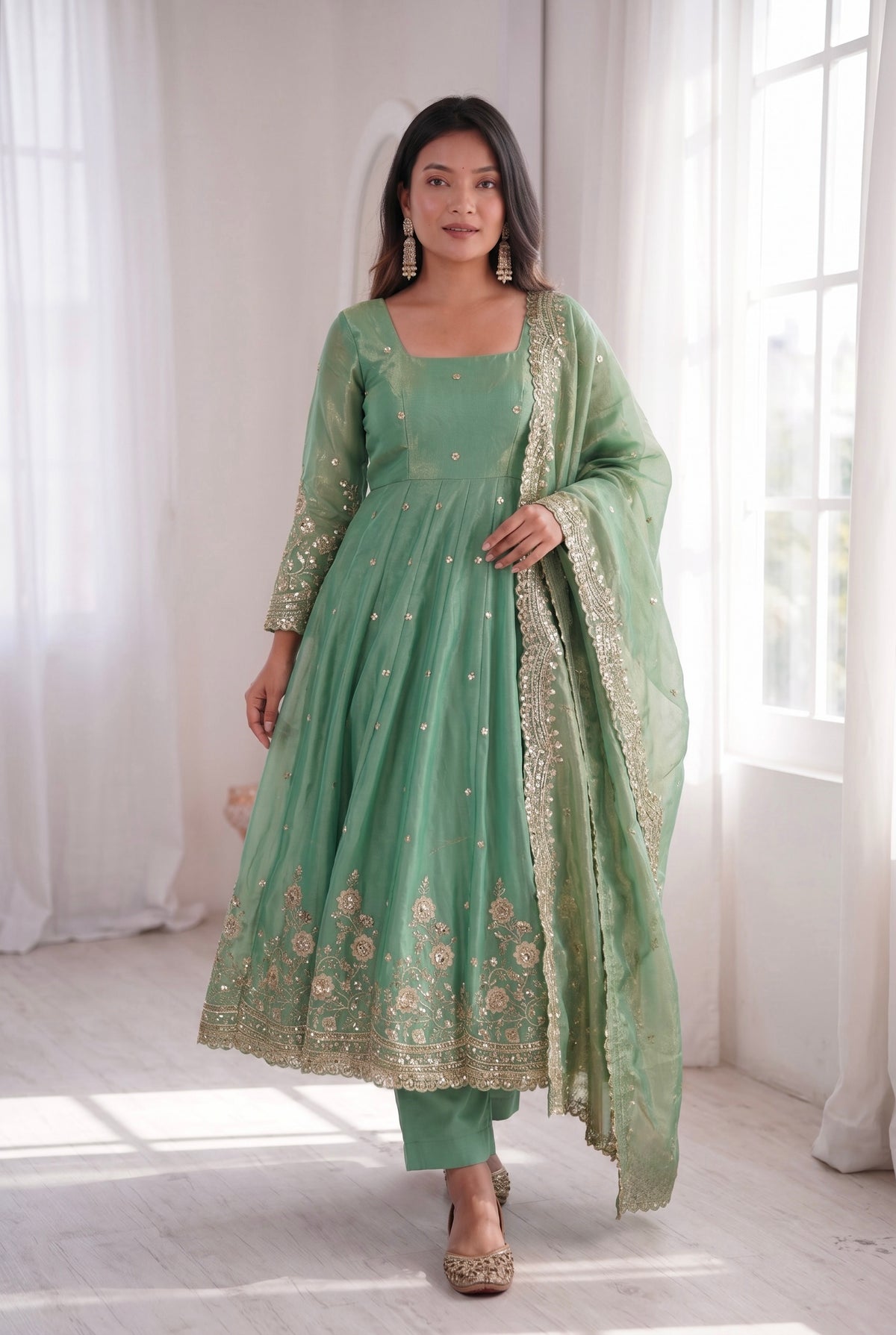 Royal Two Tone Fandy Silk Gown Set – 9 Colour Designer Party Wear