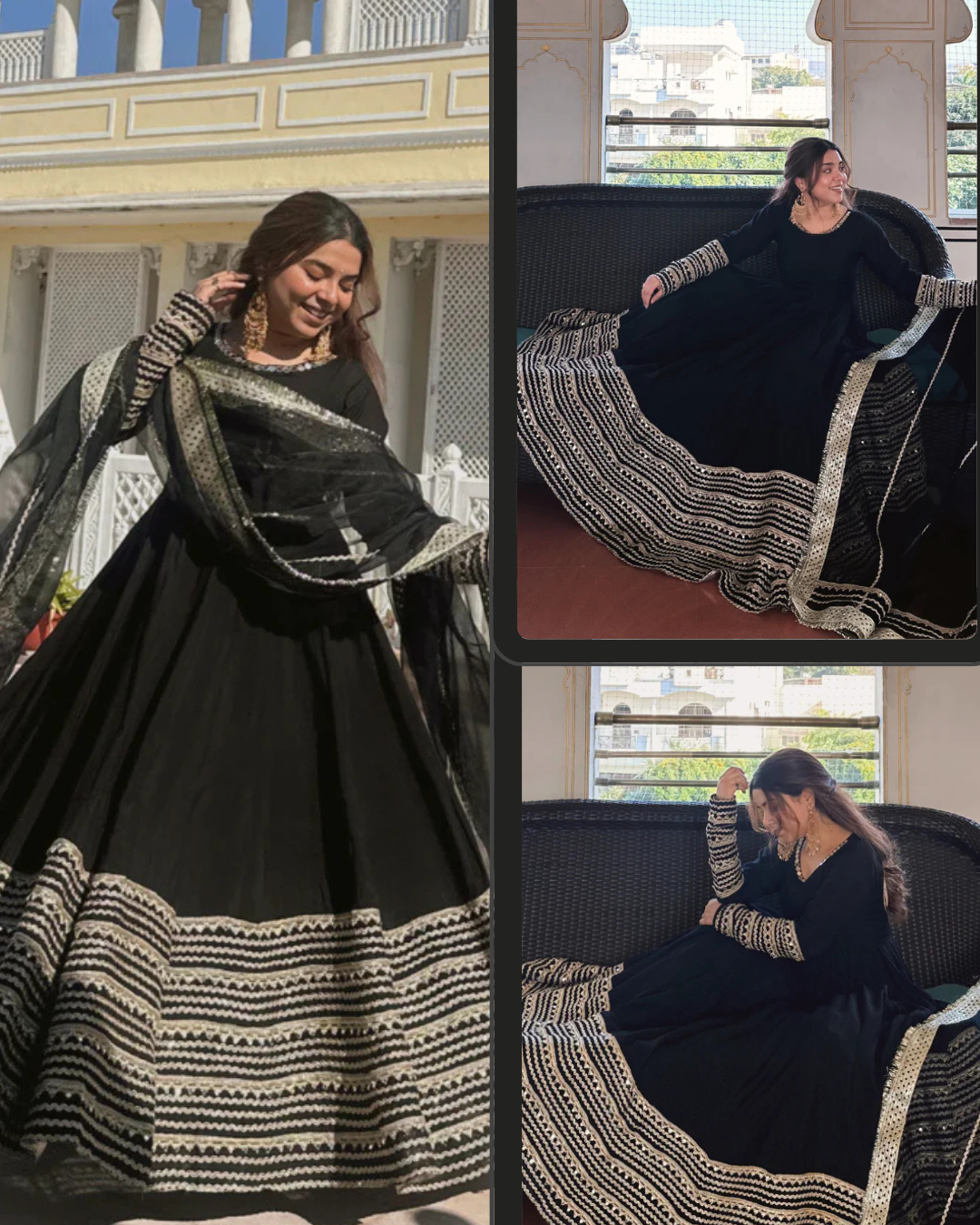 Premium Black Embroidered Anarkali Suit Set
