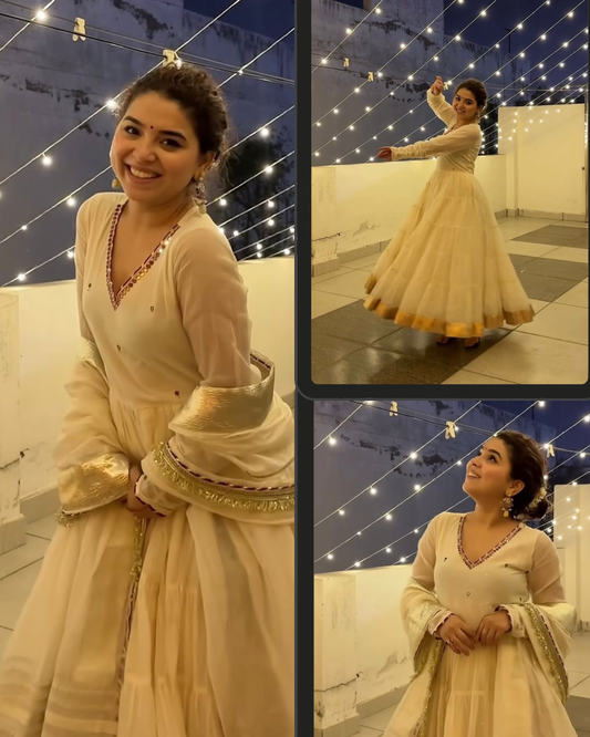 Trending Off White Anarkali Suit Set