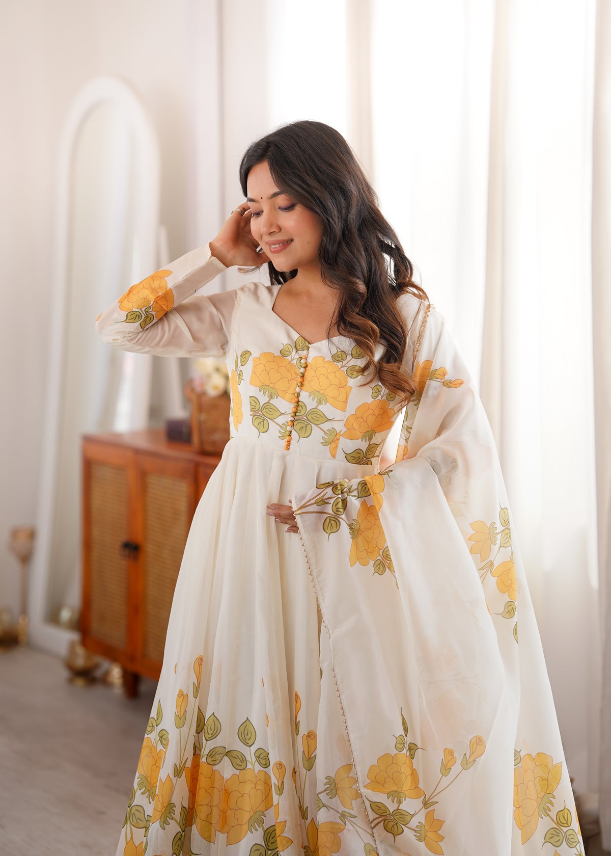 Floral Organza Silk Kali Anarkali Suit Set – Elegant Wedding Collection
