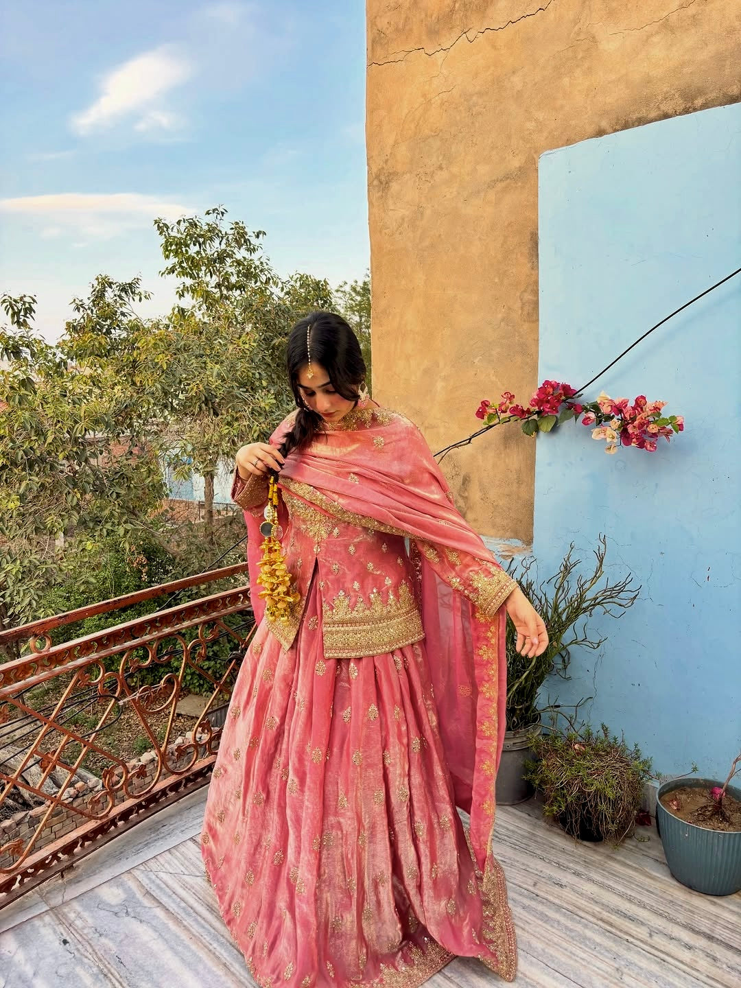 Luxe Two Tone Fandy Silk Lehenga Set – Codding &amp; Sequins Party Wear
