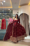 Pearl-Embellished Two Tone Fandy Silk Designer Gown Set