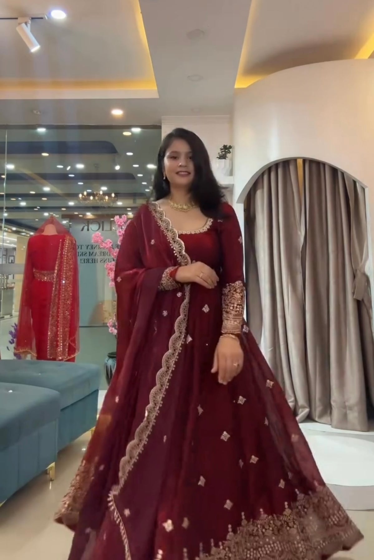 Pearl-Embellished Two Tone Fandy Silk Designer Gown Set