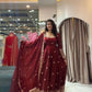 Pearl-Embellished Two Tone Fandy Silk Designer Gown Set