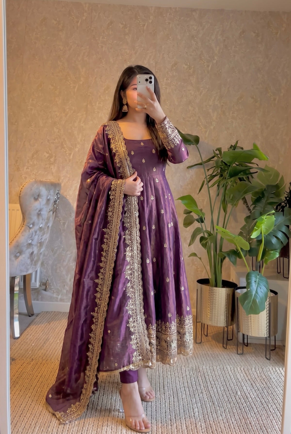 17-Colour Heavy Fandy Silk Embroidered Gown Set – Designer Party Wear