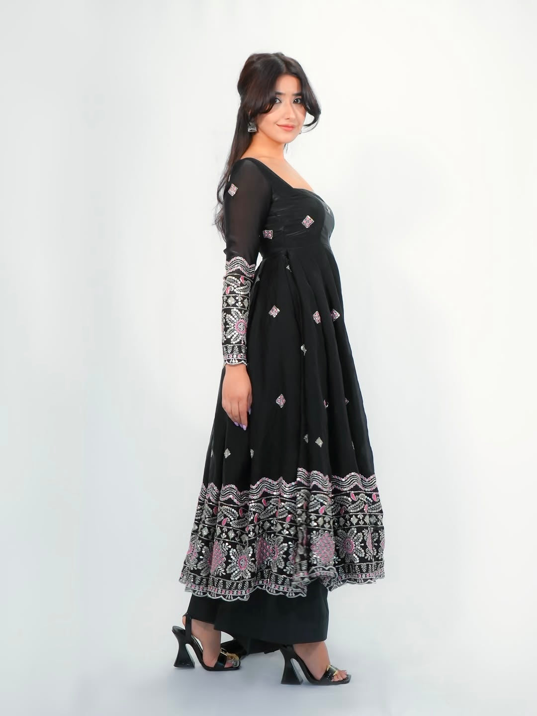 Elegant Pearl Lace Two Tone Fandy Silk Gown Set – Designer Party Wear