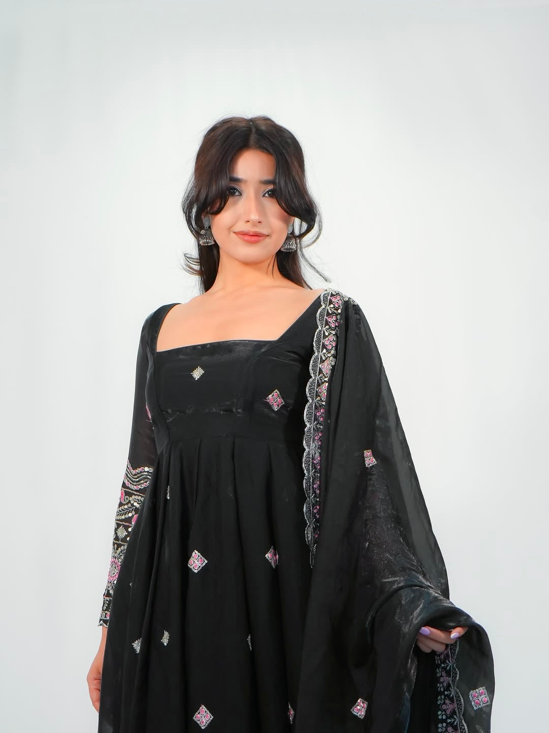 Elegant Pearl Lace Two Tone Fandy Silk Gown Set – Designer Party Wear