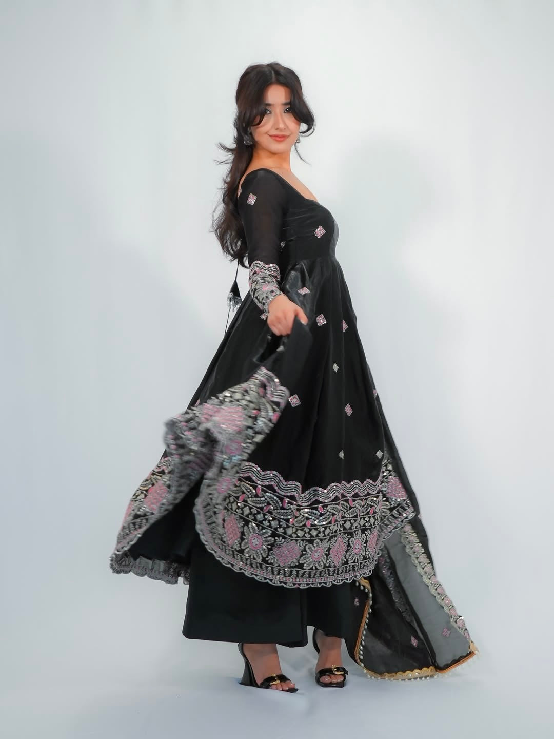 Elegant Pearl Lace Two Tone Fandy Silk Gown Set – Designer Party Wear