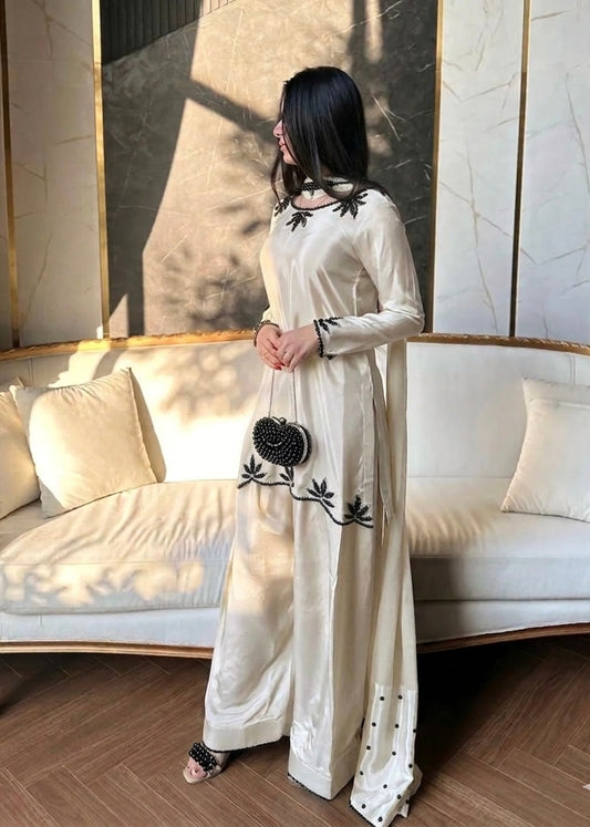Natural Crepe Moti Embroidered Farsi Salwar Set – New Designer Party Wear