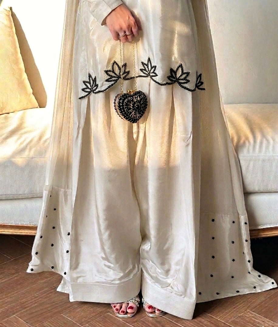 Natural Crepe Moti Embroidered Farsi Salwar Set – New Designer Party Wear