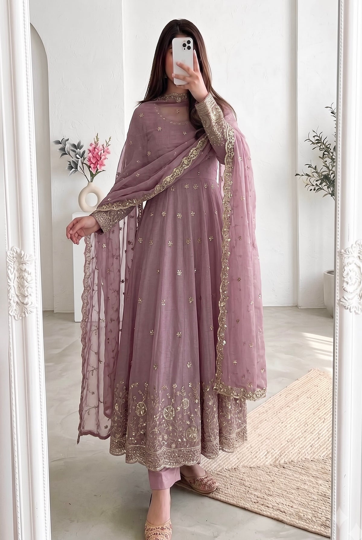 Elegant Heavy Crunchy Silk Gown Set – Embroidered Party Wear Collection