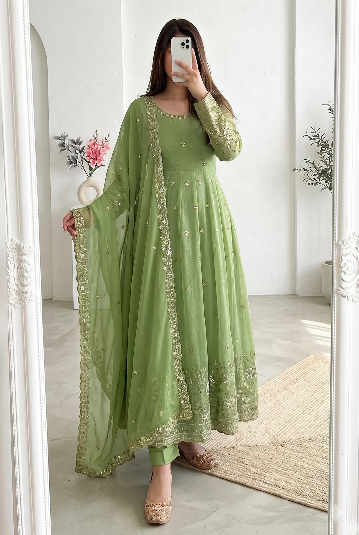 Elegant Heavy Crunchy Silk Gown Set – Embroidered Party Wear Collection