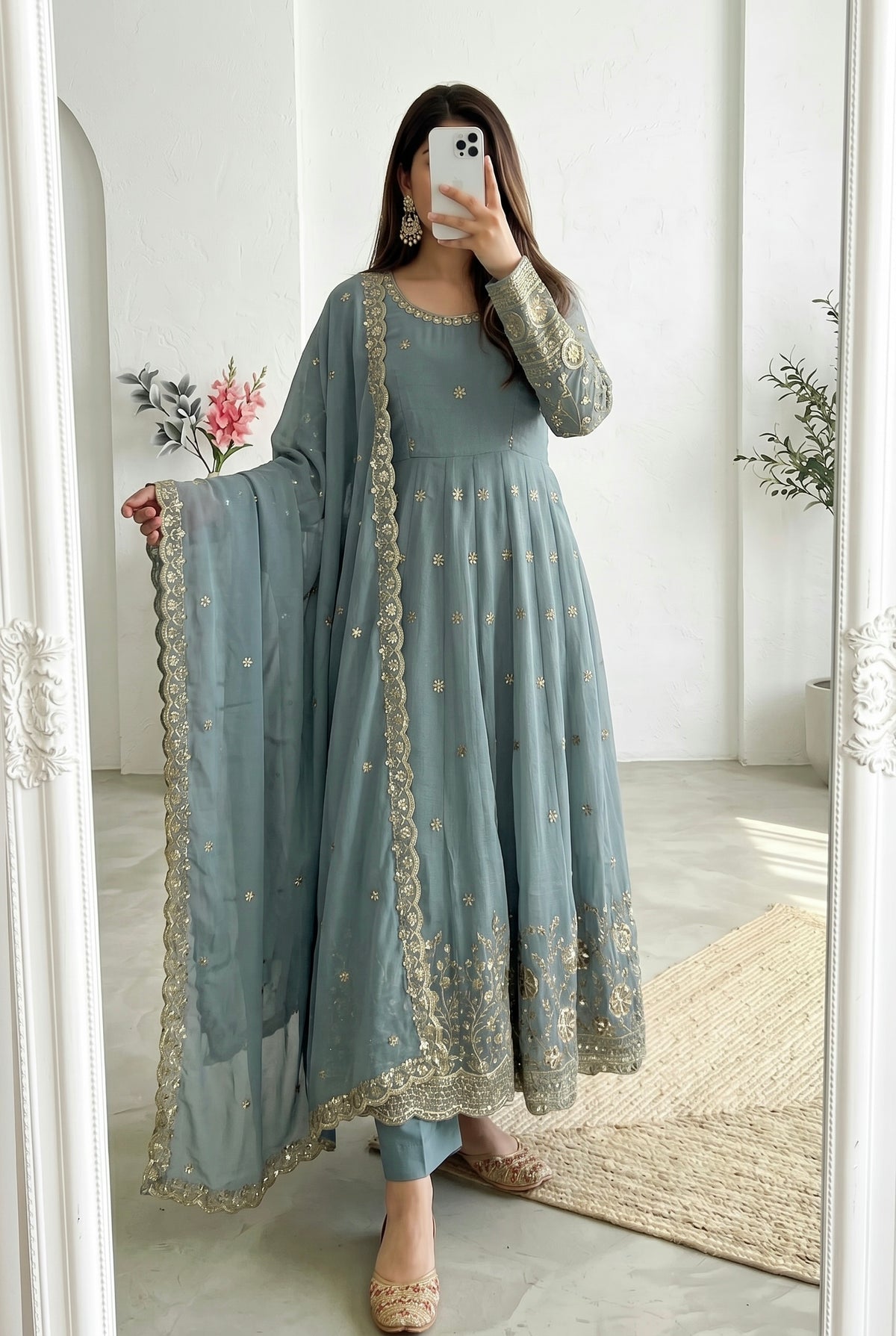 Elegant Heavy Crunchy Silk Gown Set – Embroidered Party Wear Collection