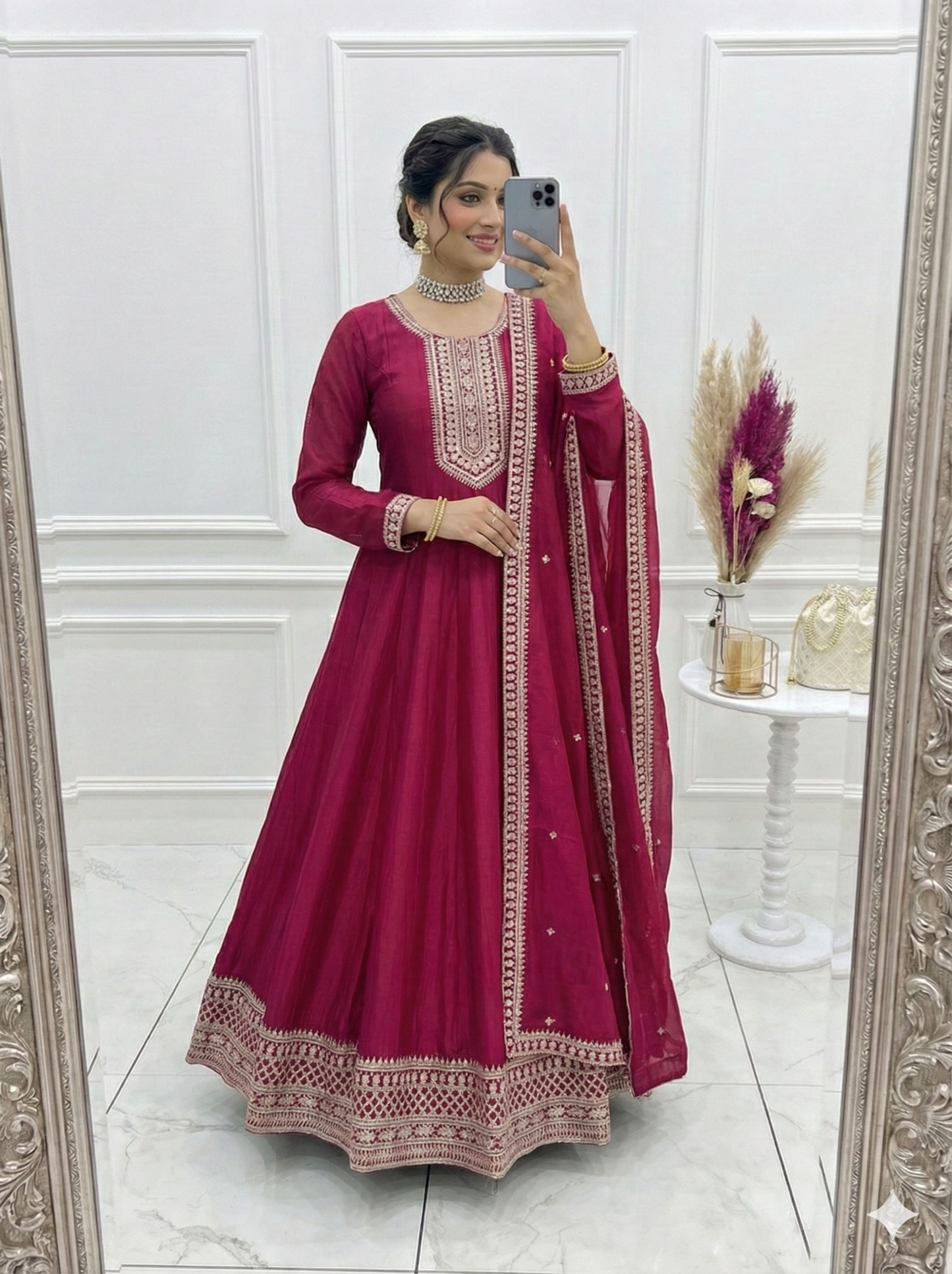 Royal Dark Pink Fully Flared Anarkali Gown Set For Women 💖
