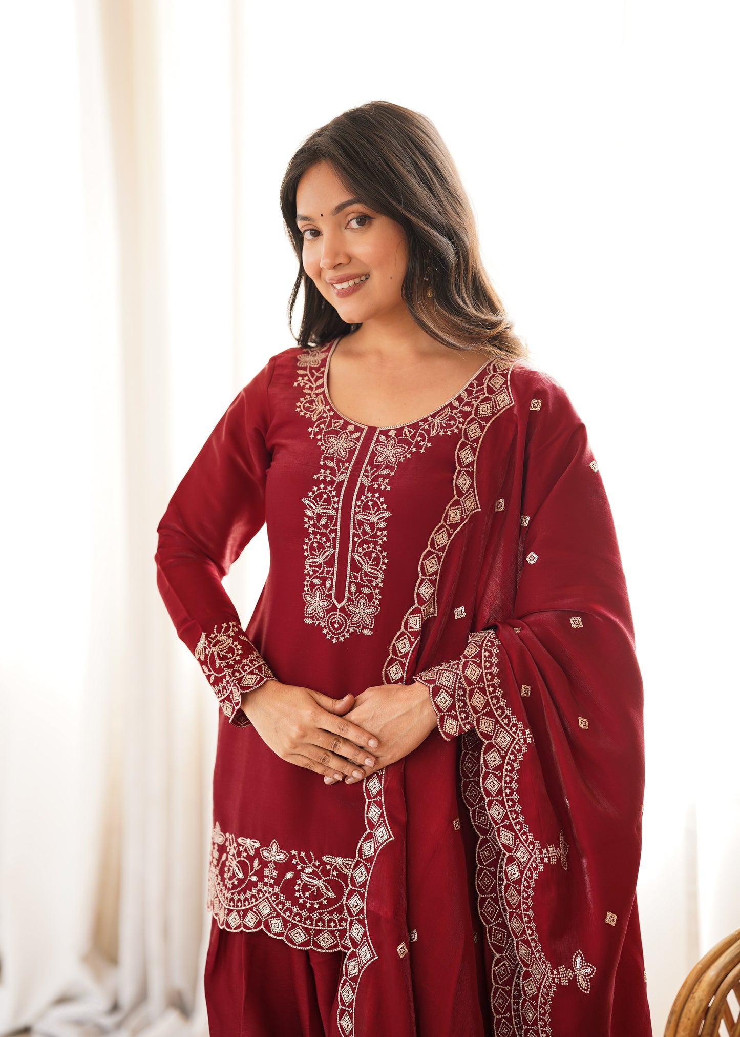 Graceful Glass Roman Silk Farshi Shalwar Suit – Embroidered Festive Collection