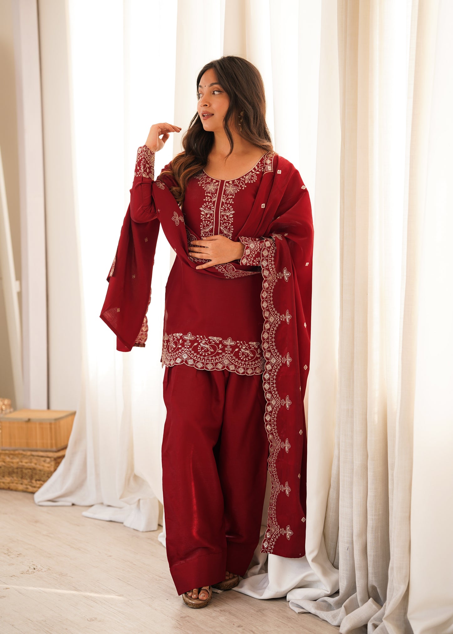 Graceful Glass Roman Silk Farshi Shalwar Suit – Embroidered Festive Collection