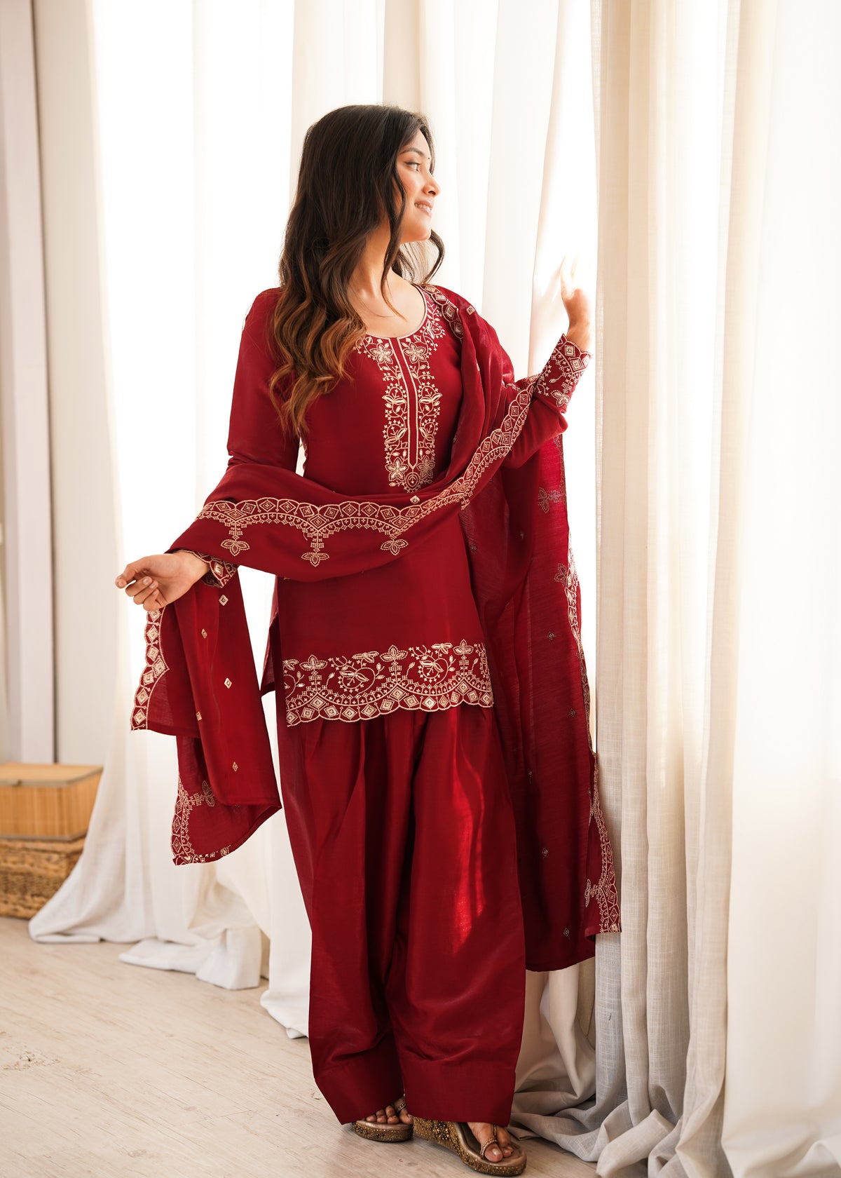 Graceful Glass Roman Silk Farshi Shalwar Suit – Embroidered Festive Collection