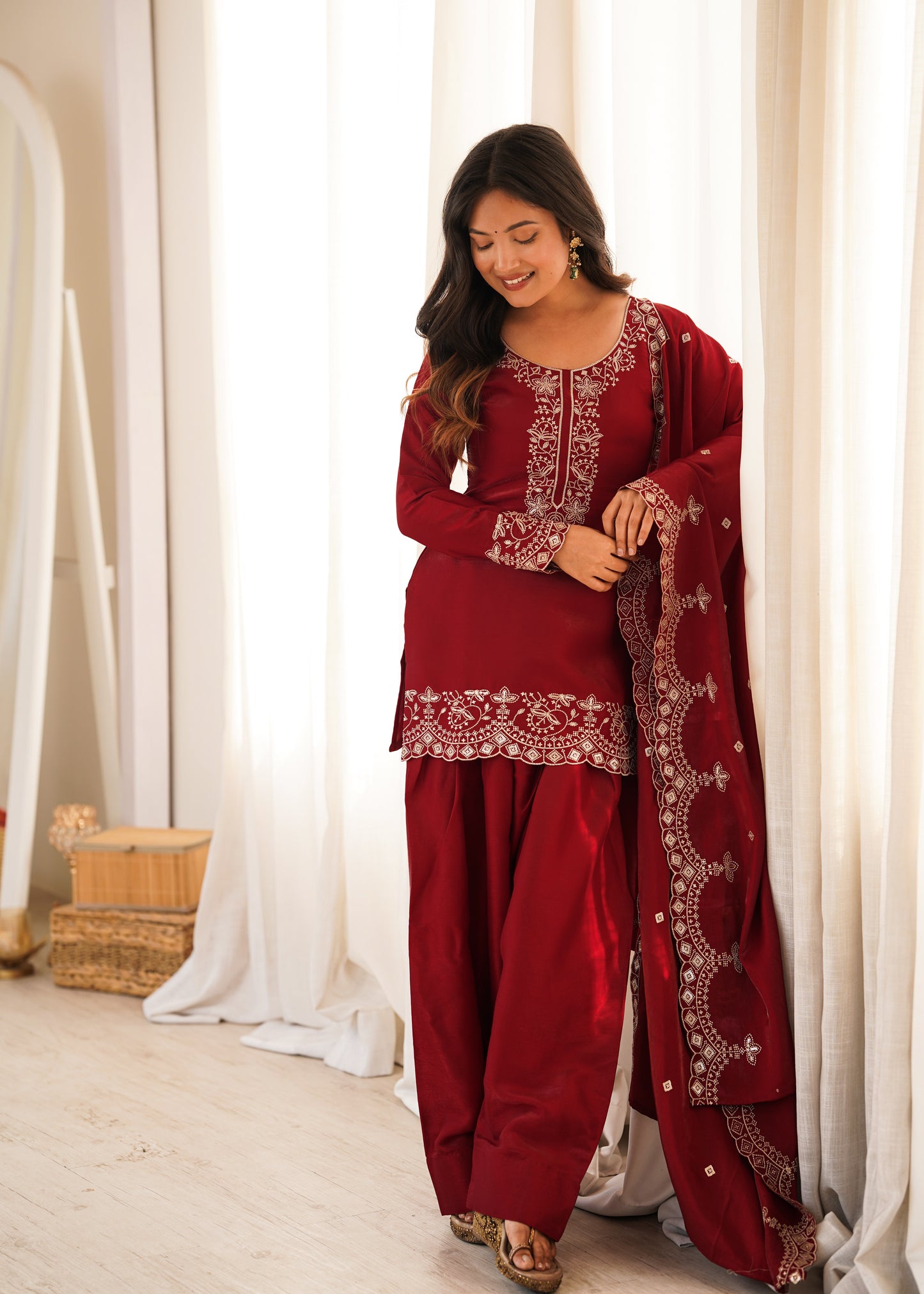 Graceful Glass Roman Silk Farshi Shalwar Suit – Embroidered Festive Collection