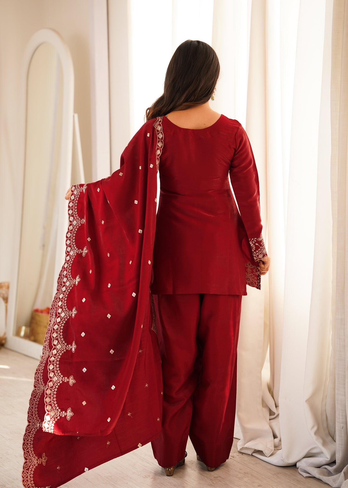 Graceful Glass Roman Silk Farshi Shalwar Suit – Embroidered Festive Collection