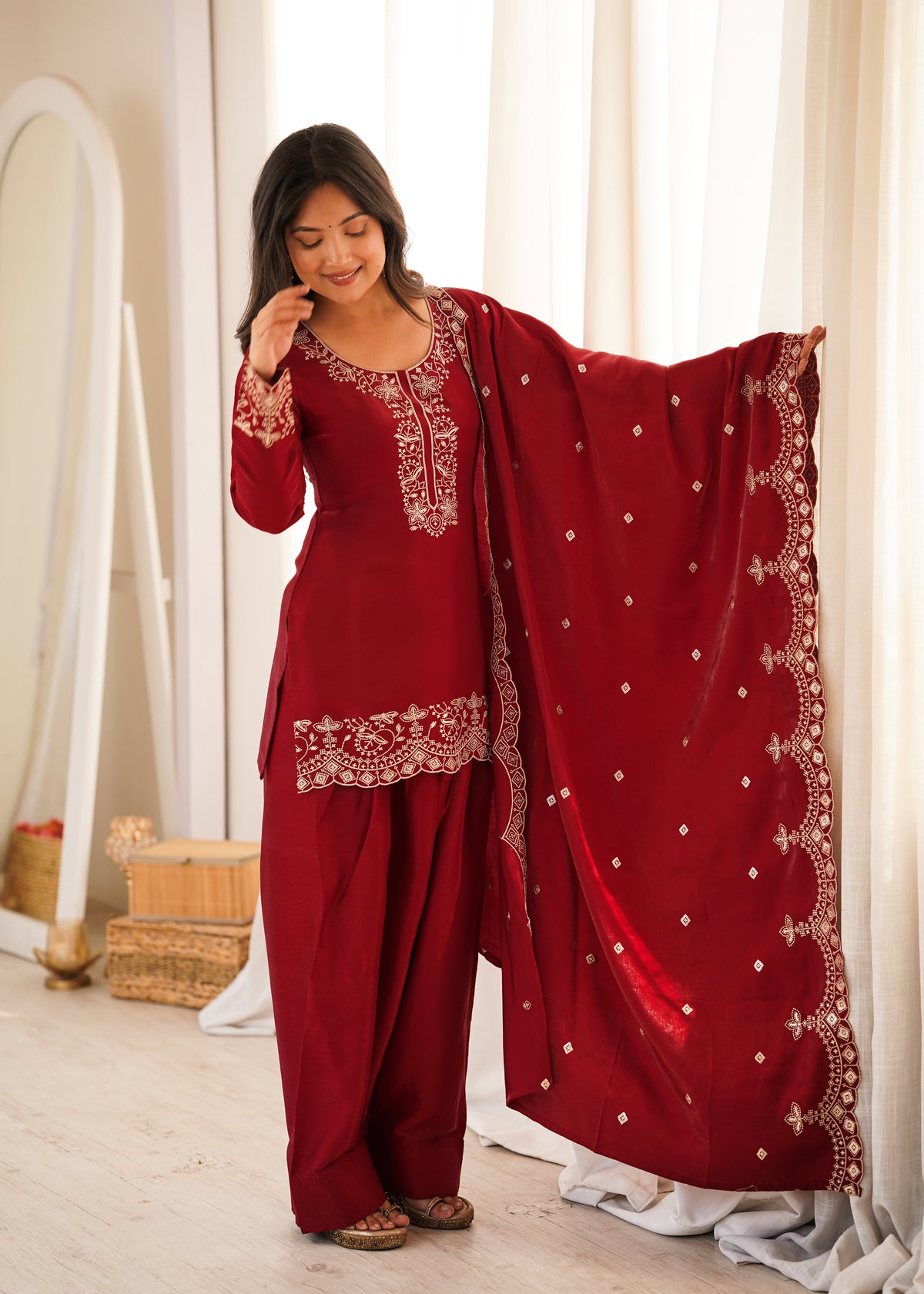 Graceful Glass Roman Silk Farshi Shalwar Suit – Embroidered Festive Collection