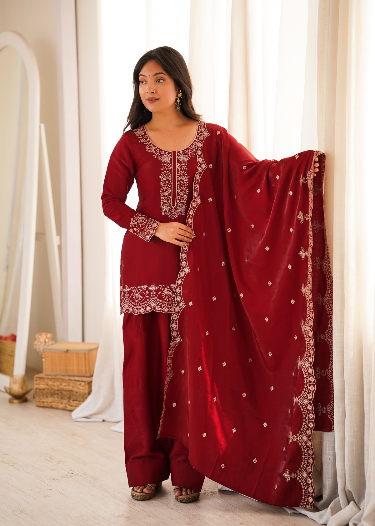 Graceful Glass Roman Silk Farshi Shalwar Suit – Embroidered Festive Collection