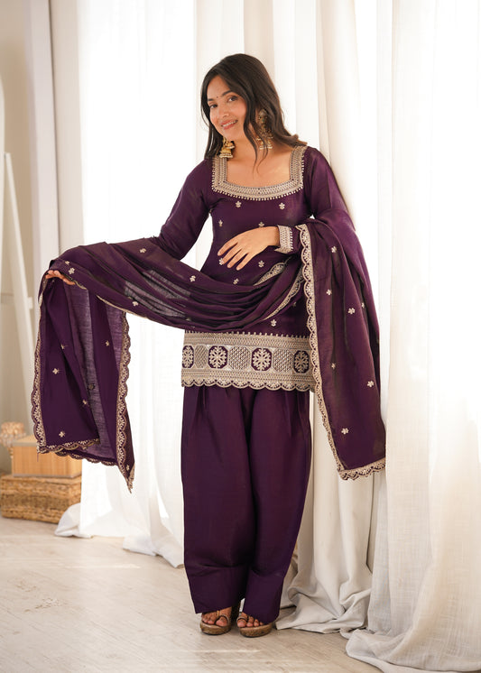 Royal Glass Roman Silk Farshi Shalwar Suit – Sequins &amp; Jari Festive Elegance