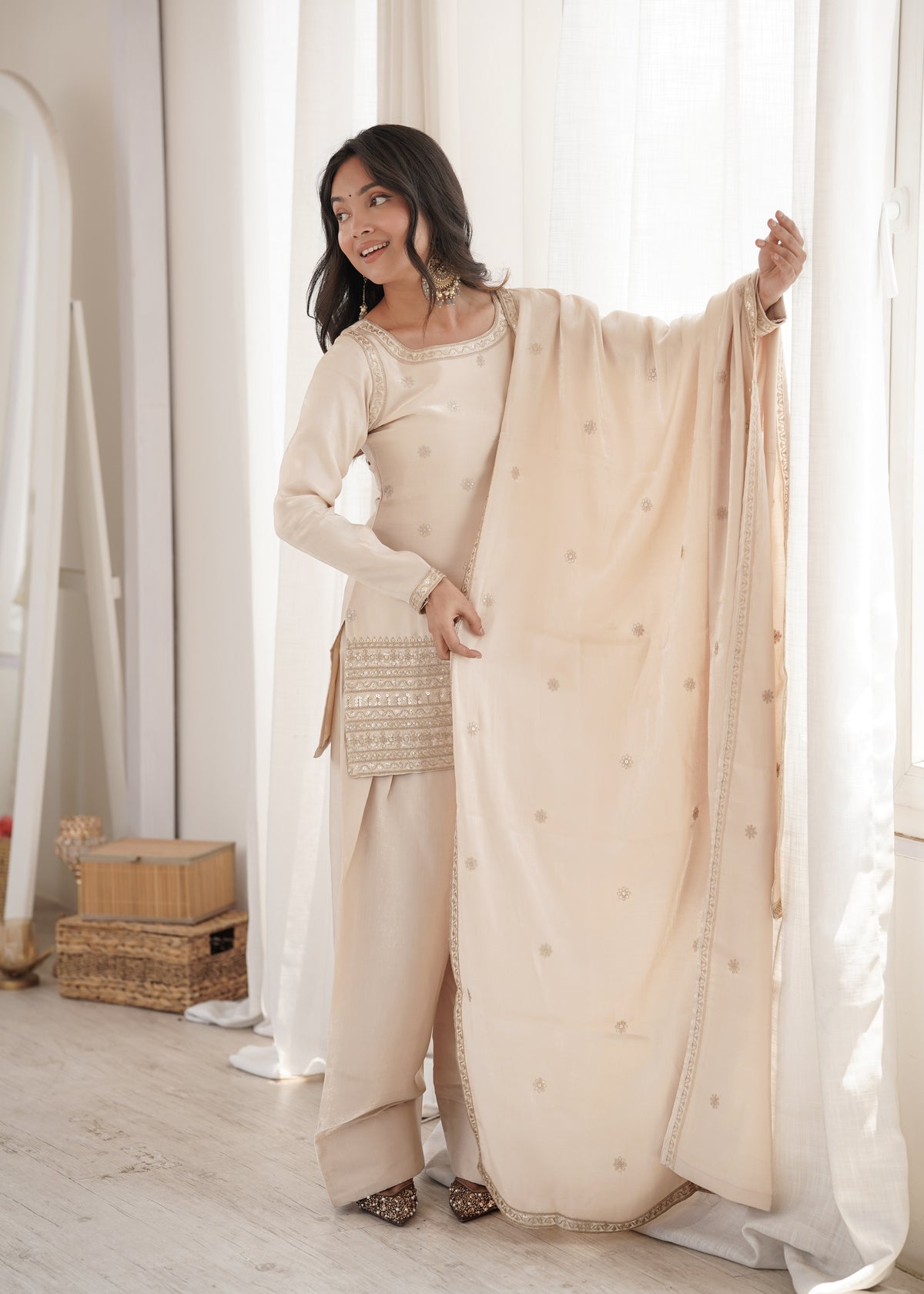 Elegant Glass Roman Silk Farshi Shalwar Suit