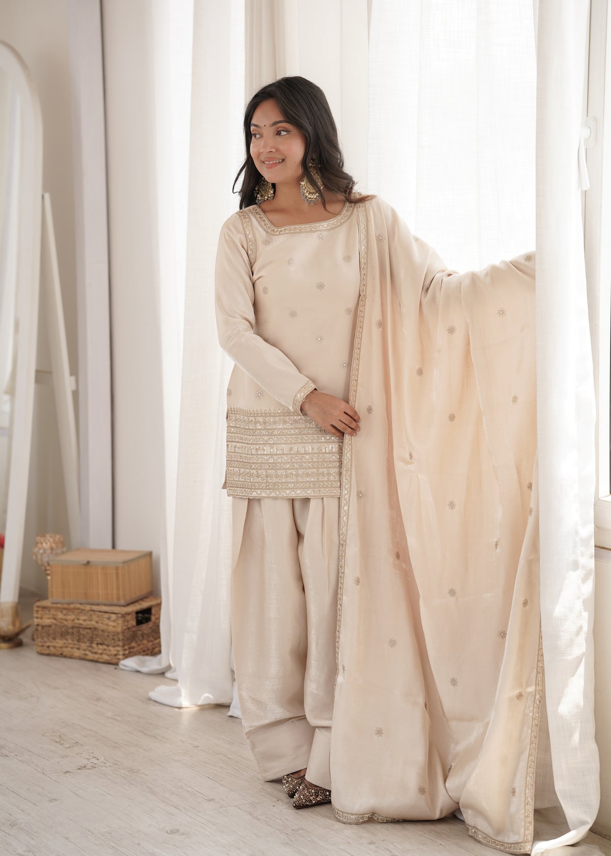 Elegant Glass Roman Silk Farshi Shalwar Suit