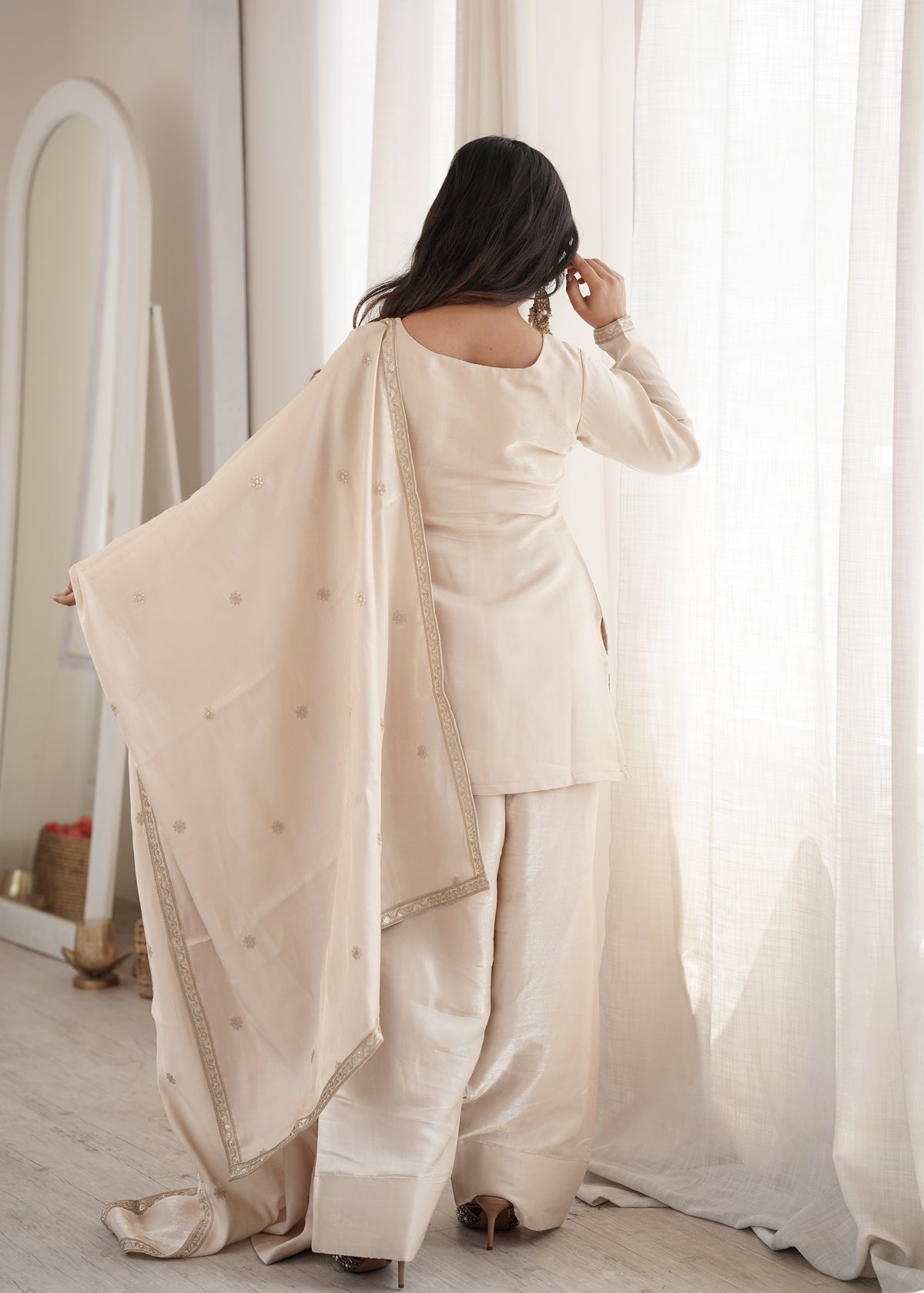 Elegant Glass Roman Silk Farshi Shalwar Suit