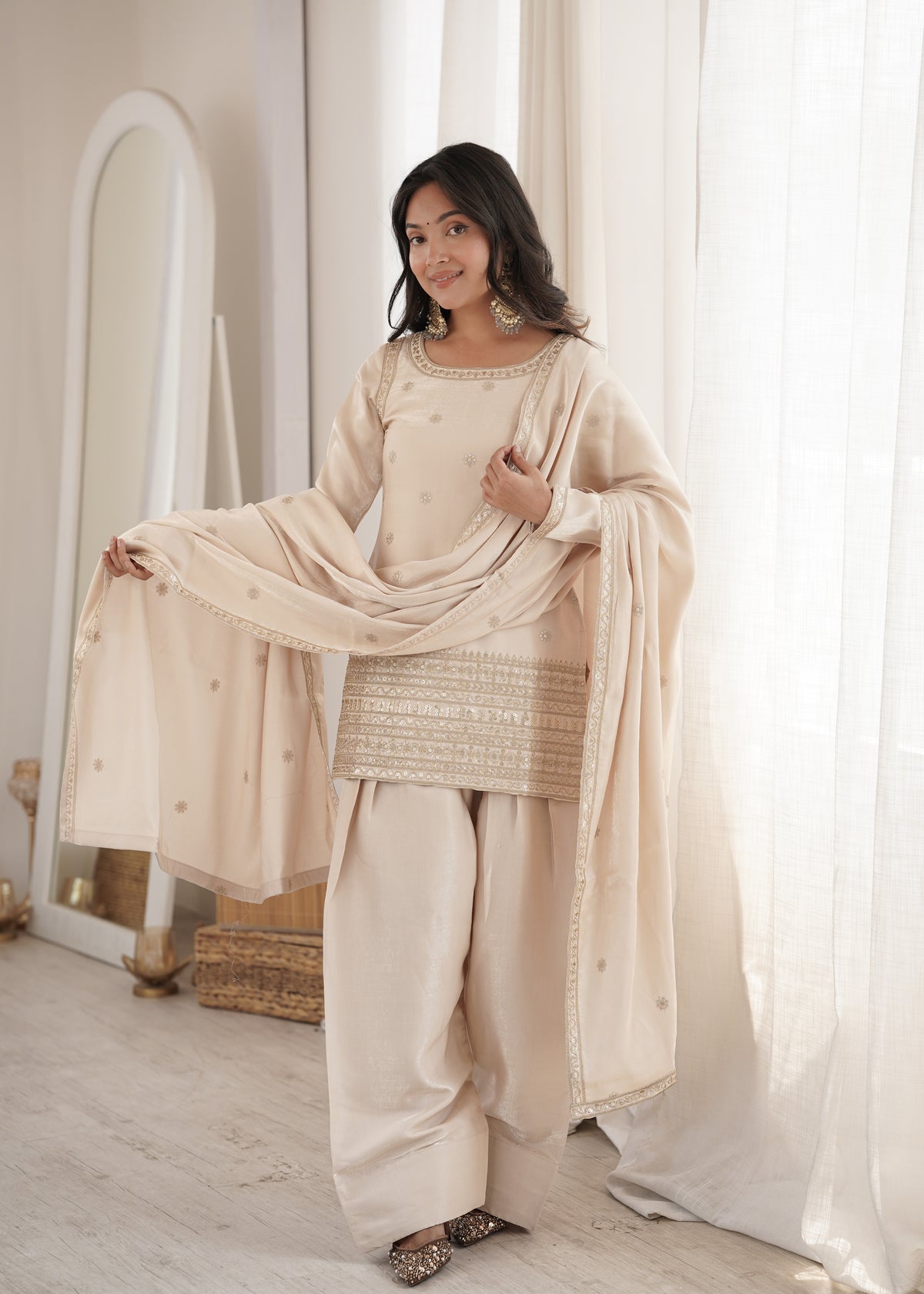Elegant Glass Roman Silk Farshi Shalwar Suit