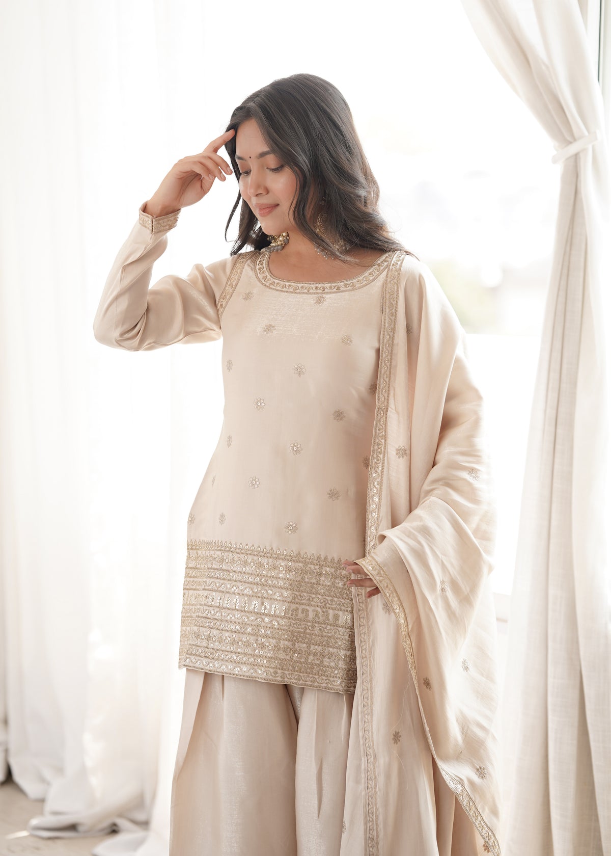 Elegant Glass Roman Silk Farshi Shalwar Suit