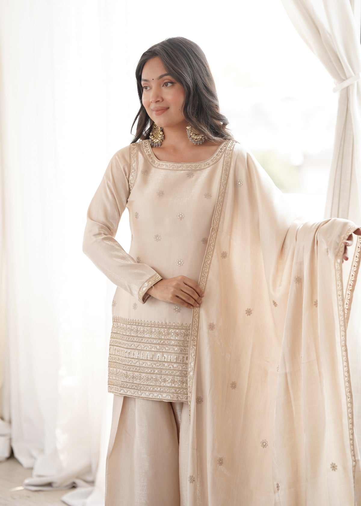 Elegant Glass Roman Silk Farshi Shalwar Suit