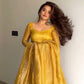 Royal Gold Crush 56" Flared Gown Set – Pearl Lace Designer Party Wear