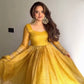 Royal Gold Crush 56" Flared Gown Set – Pearl Lace Designer Party Wear