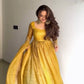 Royal Gold Crush 56" Flared Gown Set – Pearl Lace Designer Party Wear