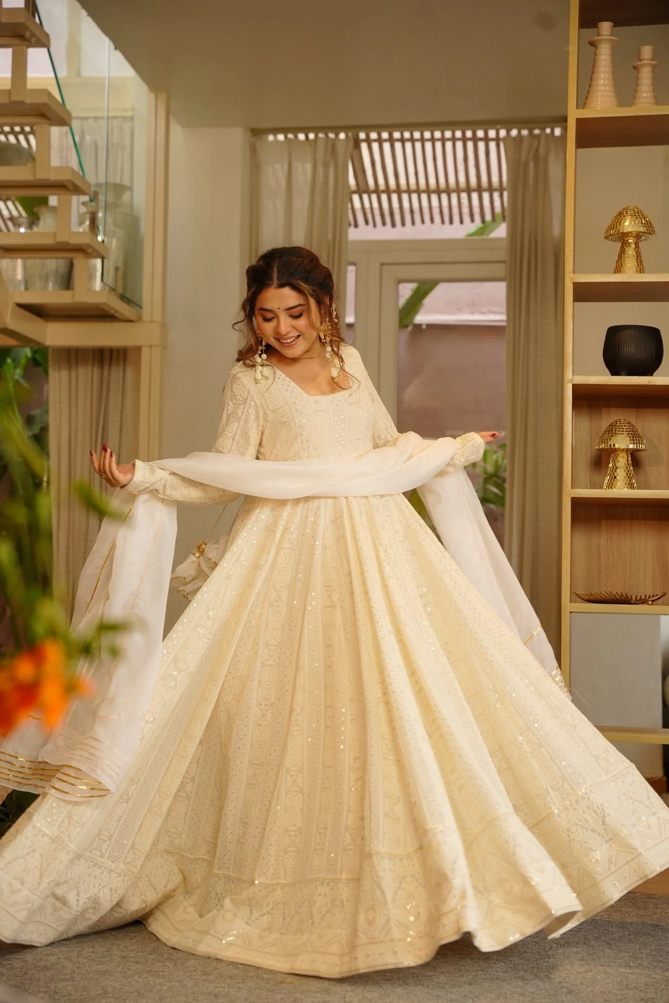 Royal Look Off White Anarkali Outfit