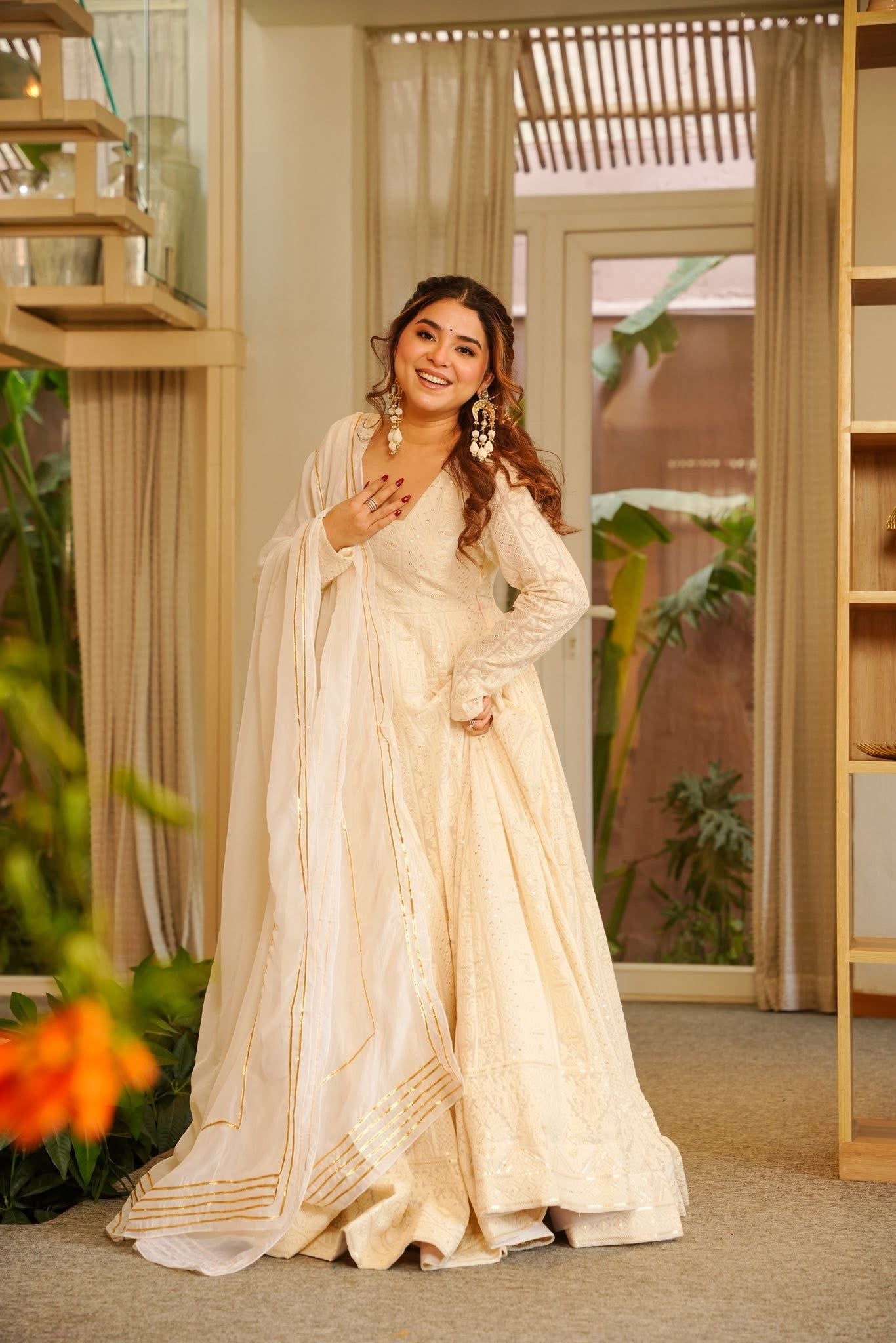 Royal Look Off White Anarkali Outfit
